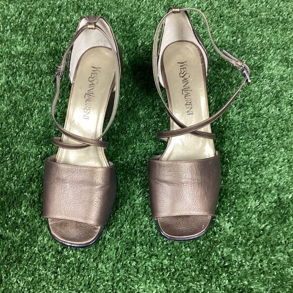 YSL Yves Saint Laurent Open Toe Block Heel Sandals 8M - Picture 2 of 12